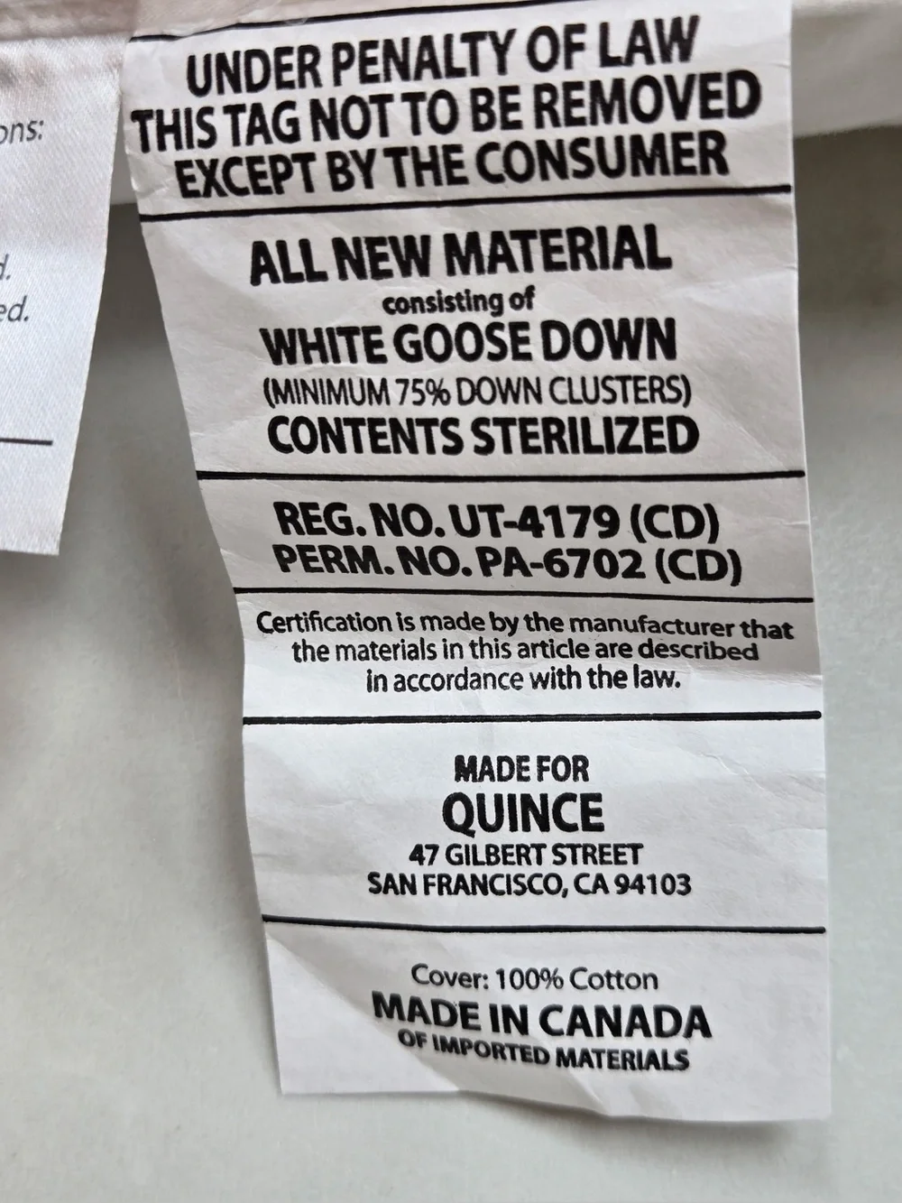 NWOT QUINCE Lightweight Luxe Goose Down Duvet Insert King/Cal King 9864
